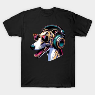 Whippet Smiling DJ in Vivid Japanese Artwork Style T-Shirt